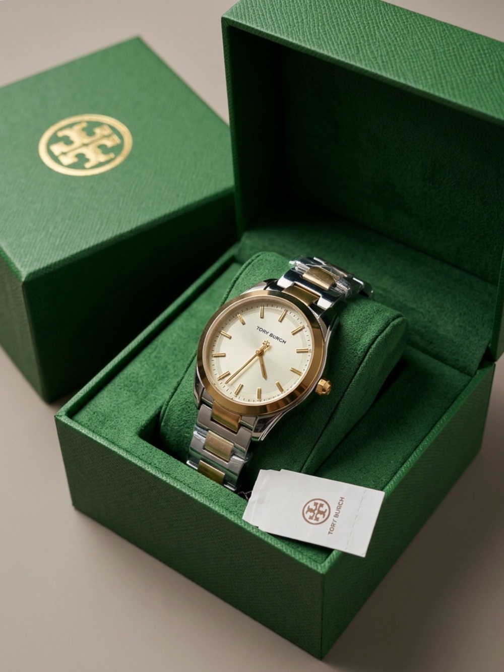 Tory Burch Miller Watch TBW9061 Women’s 34mm SS Two Tone Gold Plated Round 3H